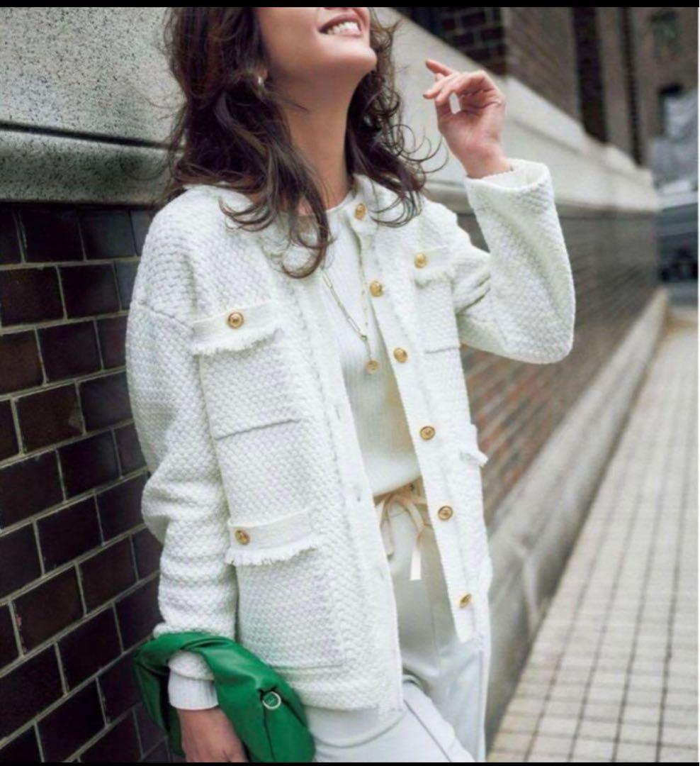 CADUNE ツイード調ニットジャケット カーディガン　38