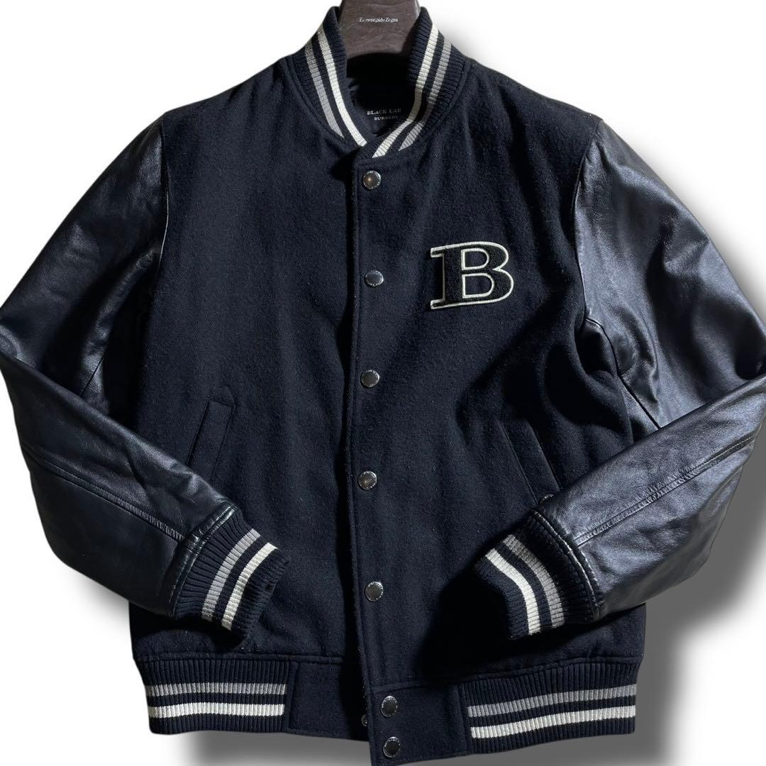 ①BURBERRY BLACK LABEL レザー切り替えジャケット スタジャン