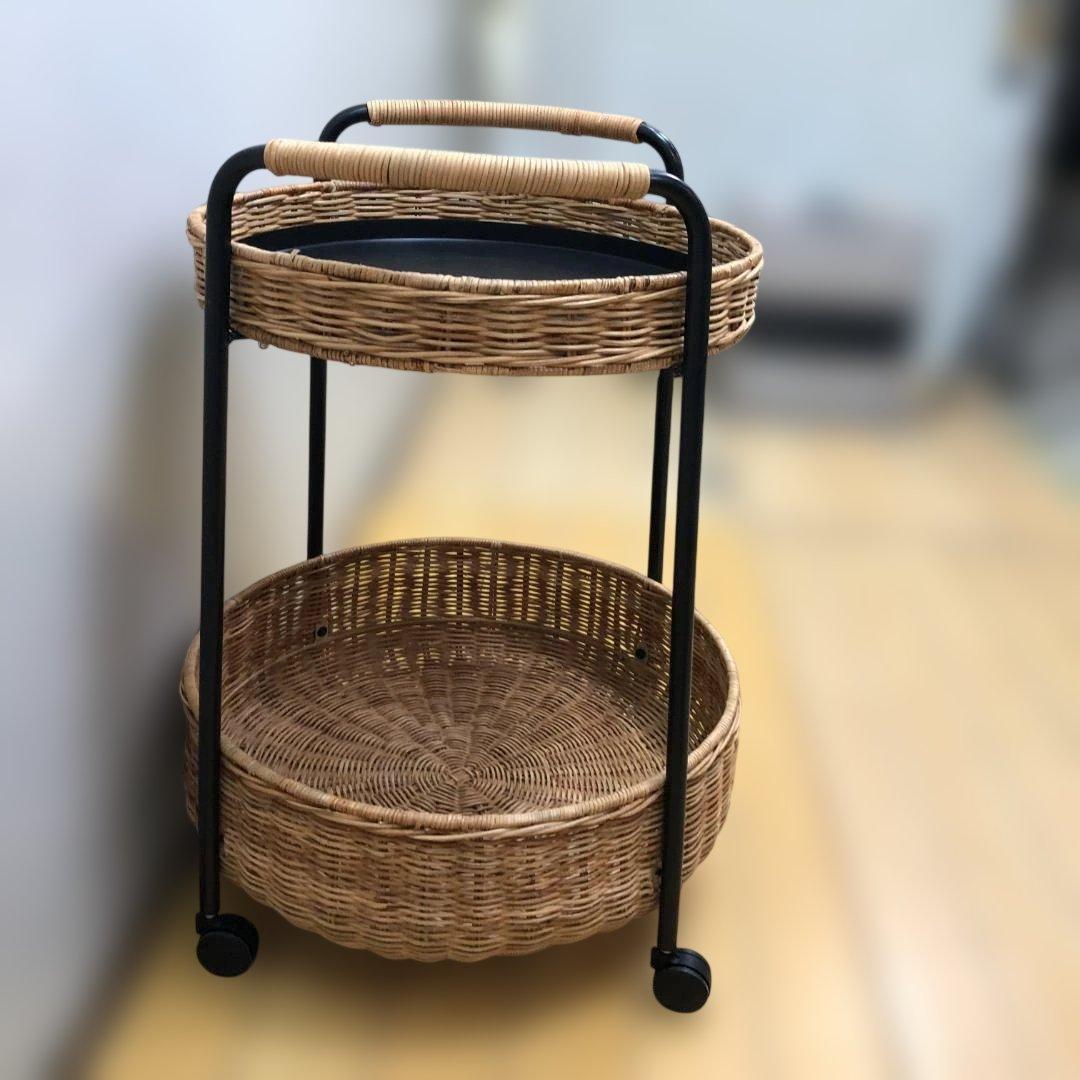 【送料無料】IKEA LUBBAN ルッバン ラタン 2段ワゴン 11907