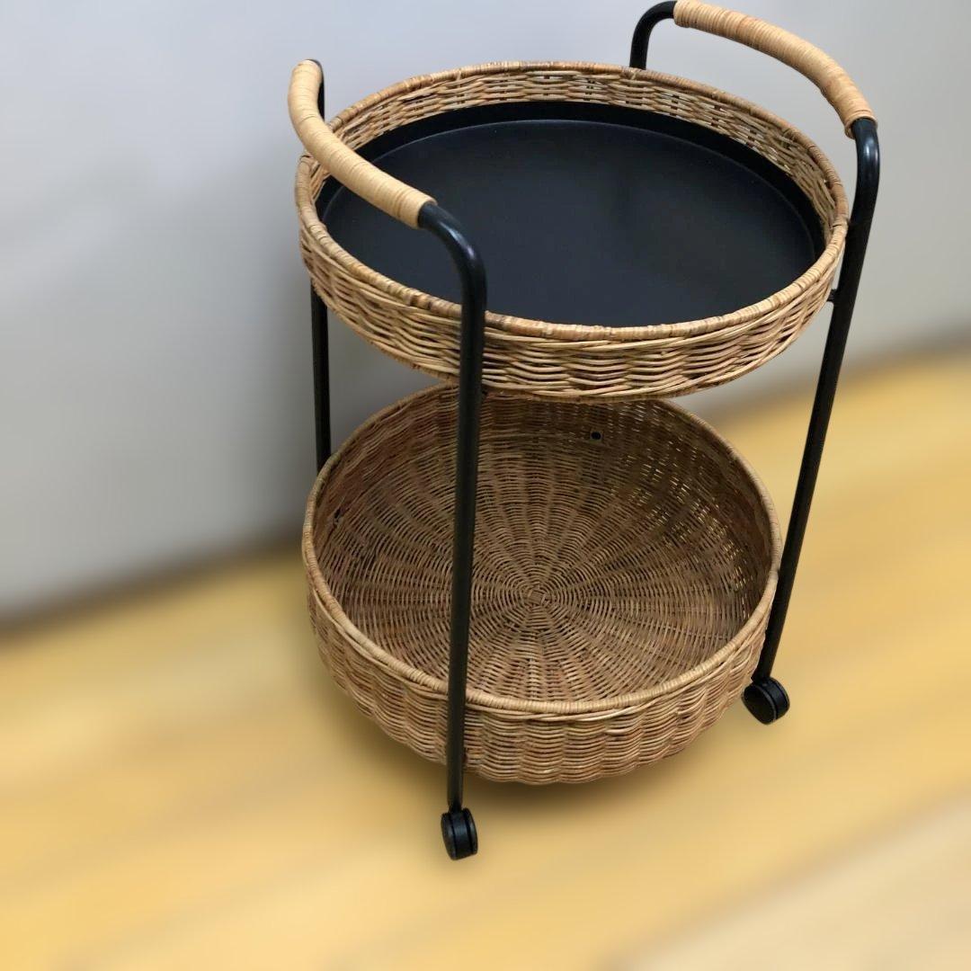 【送料無料】IKEA LUBBAN ルッバン ラタン 2段ワゴン 11907