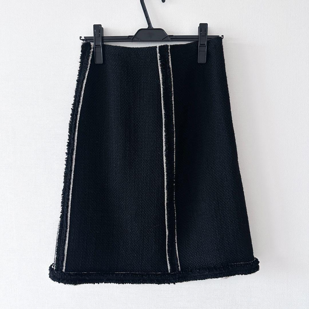 PRADA / ウール スカート フリンジ 黒 40 Aライン ブラック