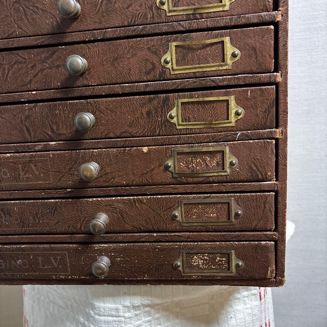 フランス　L.V. アンティーク　手芸屋糸什器　キャビネット　8段　引き出し