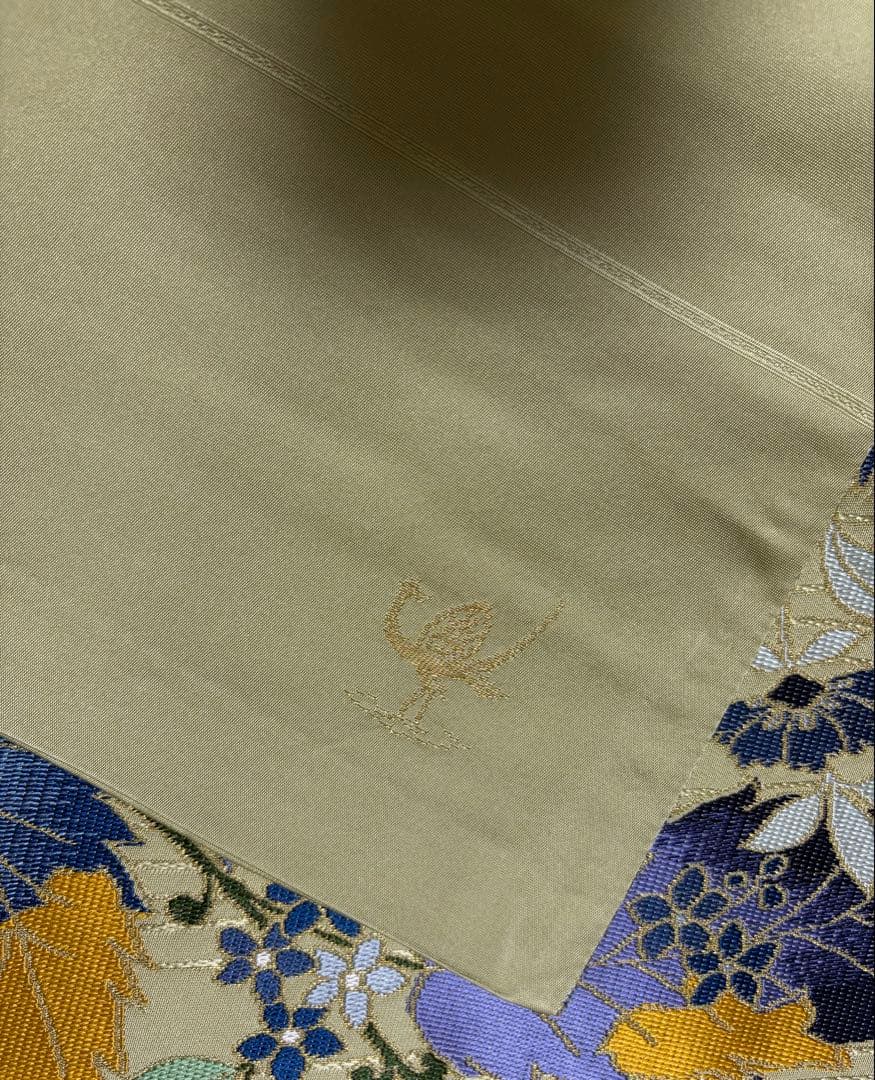 白綾苑大庭　袋帯 黄緑色