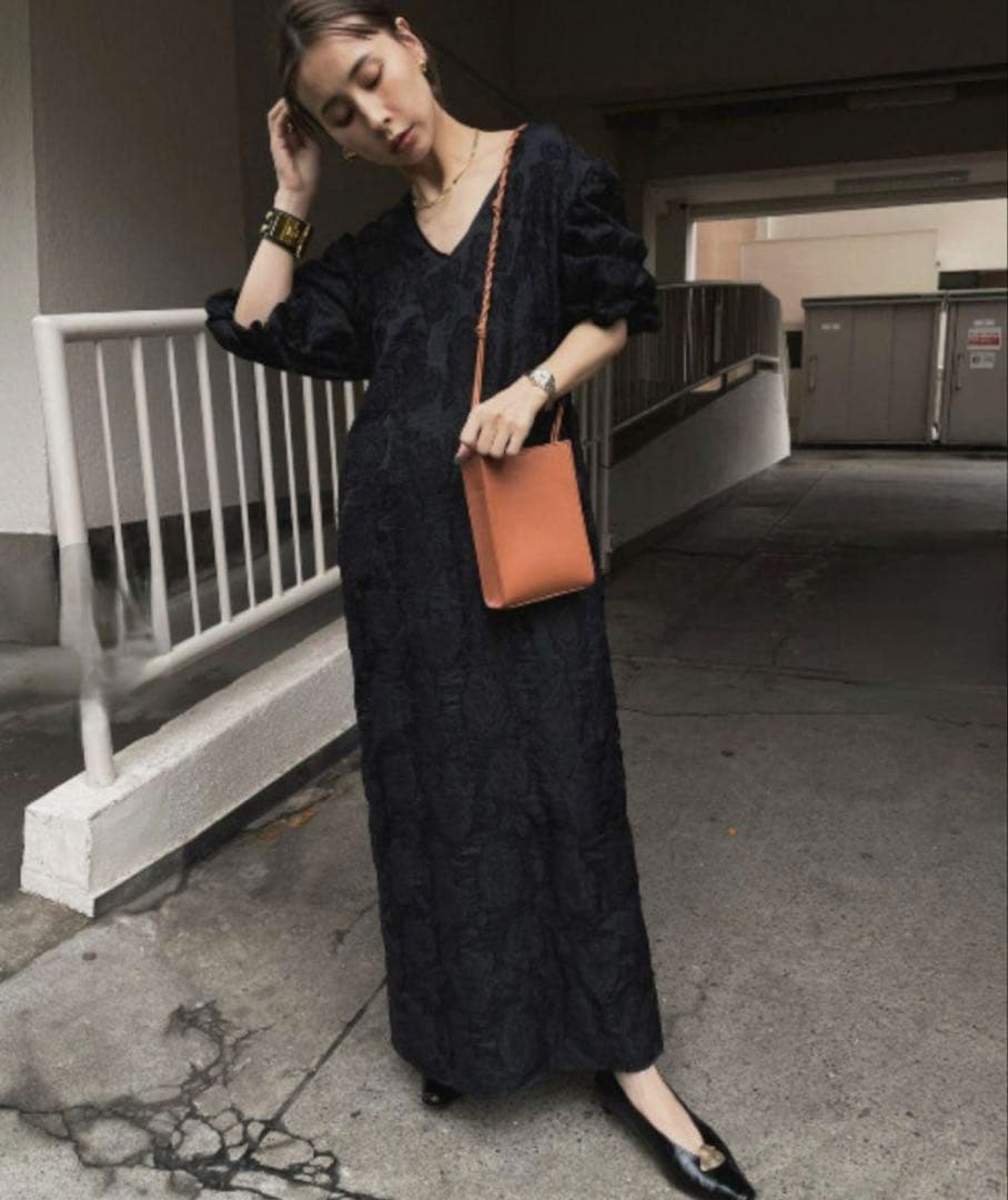 ameri vintage フラワージャガードワンピース