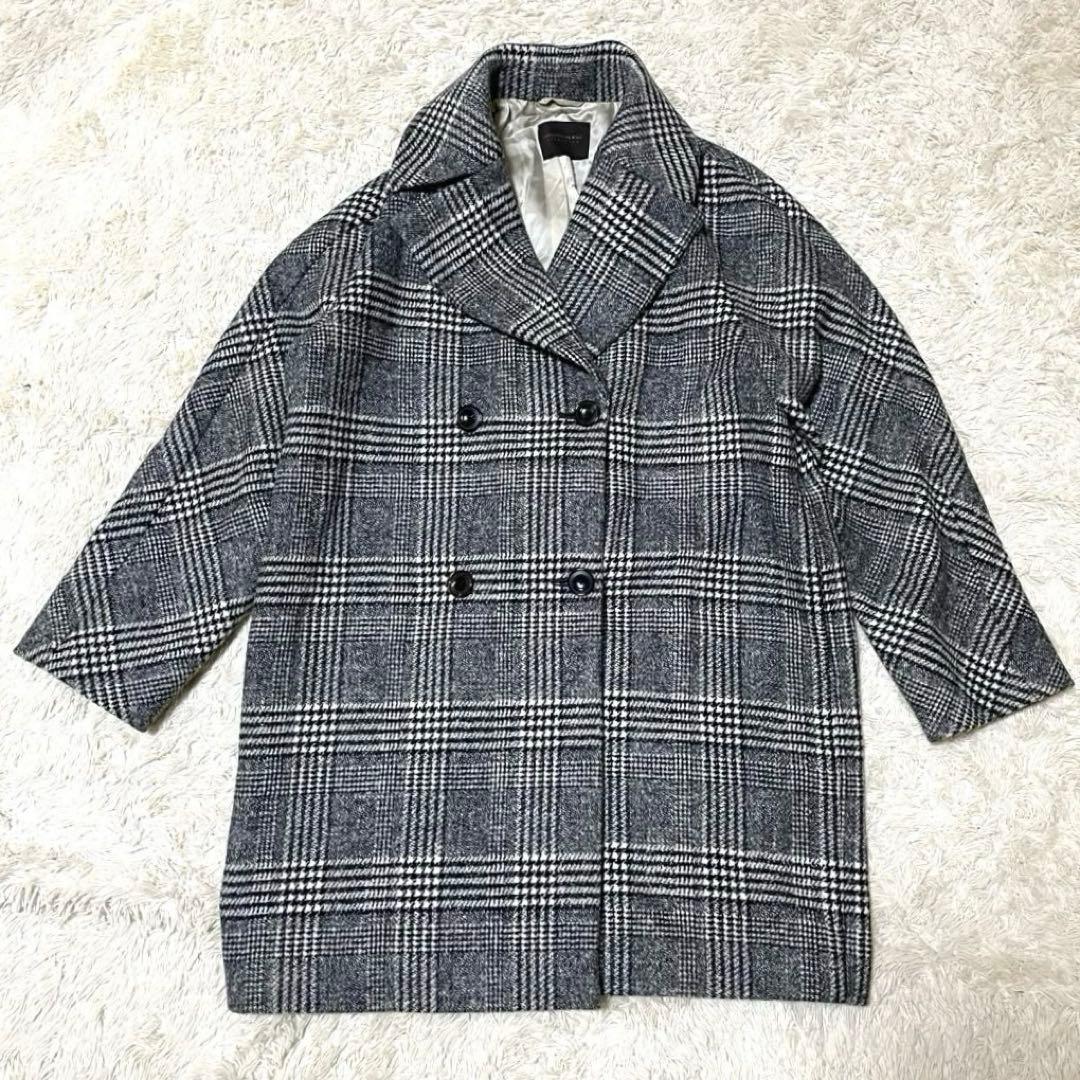 美品 TOMORROWLAND ブロークングレンチェック ダブルブレストコート