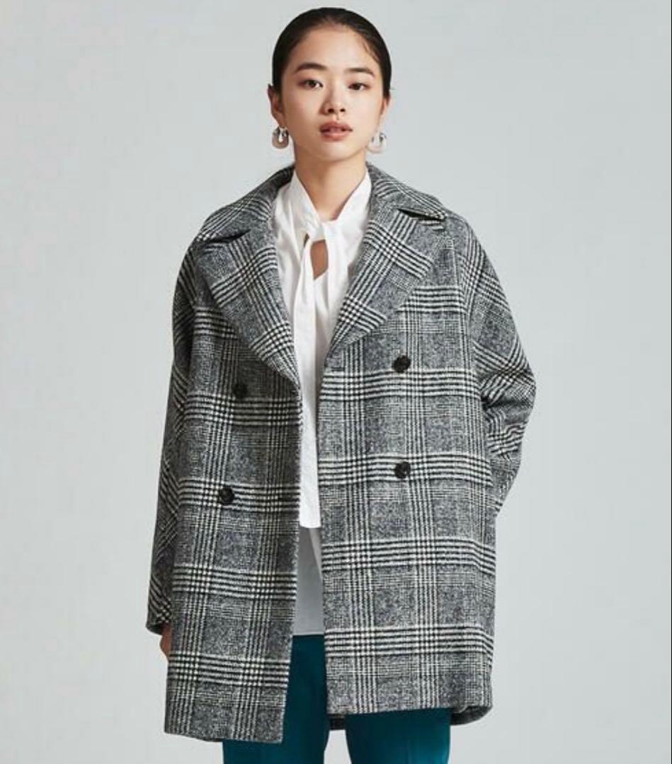 美品 TOMORROWLAND ブロークングレンチェック ダブルブレストコート