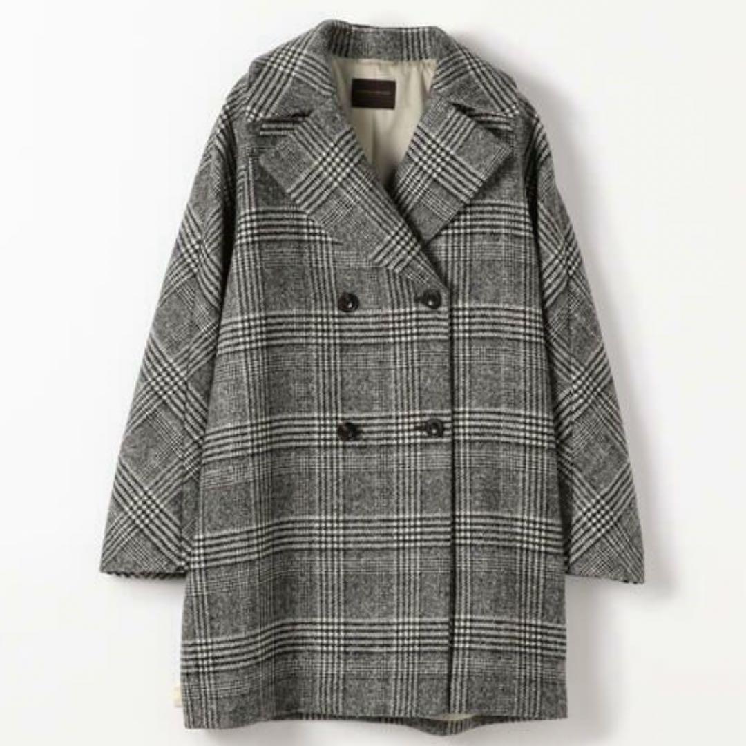 美品 TOMORROWLAND ブロークングレンチェック ダブルブレストコート