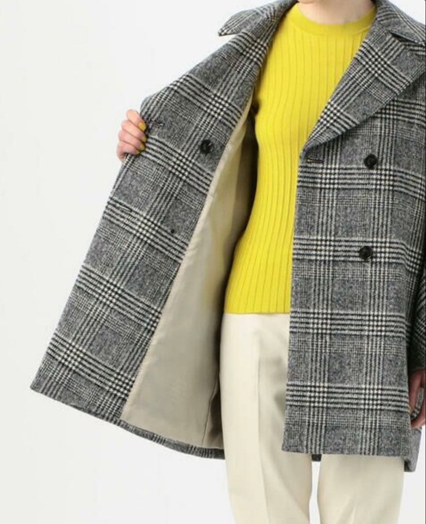美品 TOMORROWLAND ブロークングレンチェック ダブルブレストコート