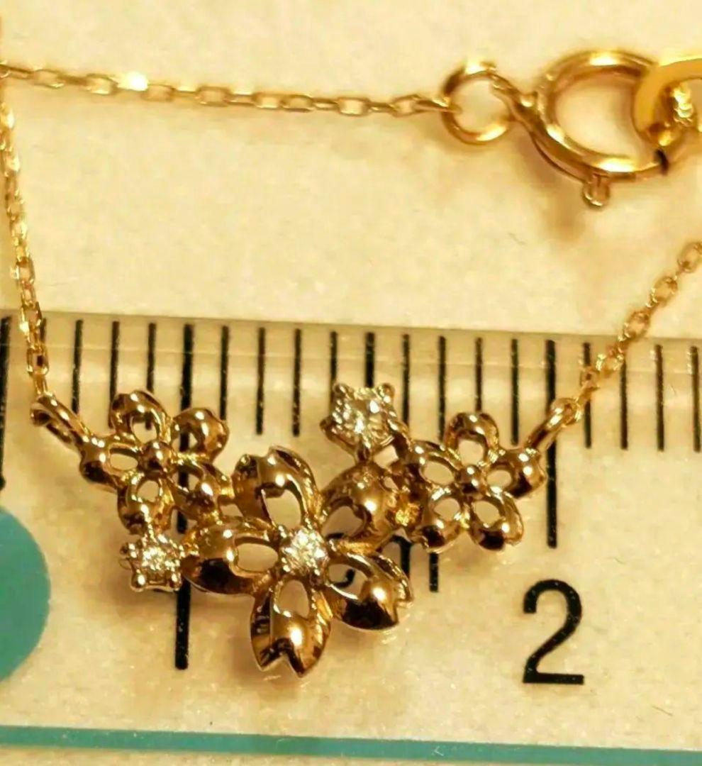 美品★デザイナーズ★K18★桜透かし柄ダイヤ付リュールネックレス