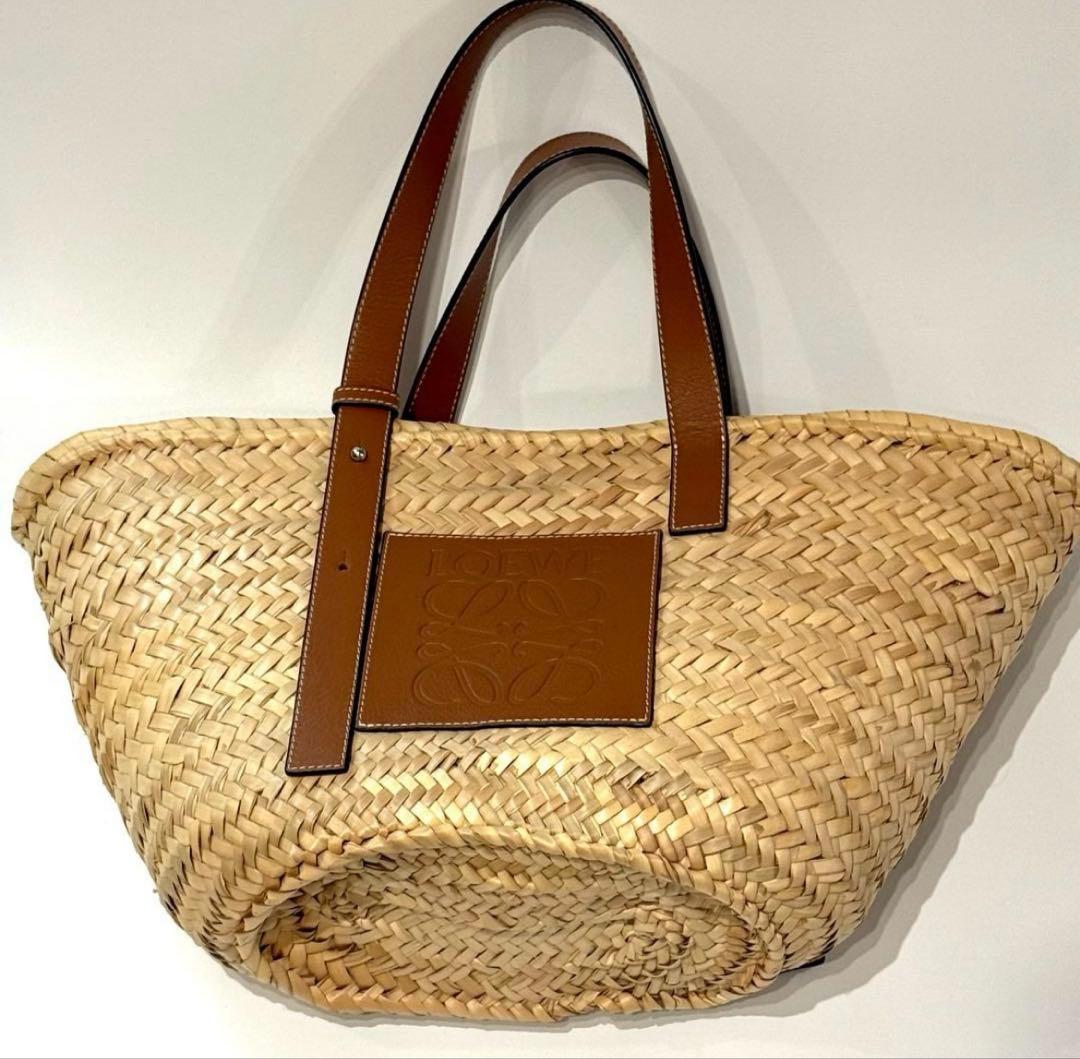 美品 LOEWE かごバッグ ブラウン かご/レザー