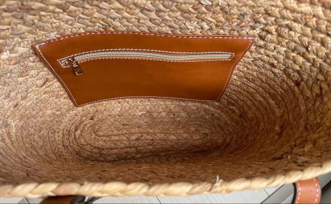 美品 LOEWE かごバッグ ブラウン かご/レザー