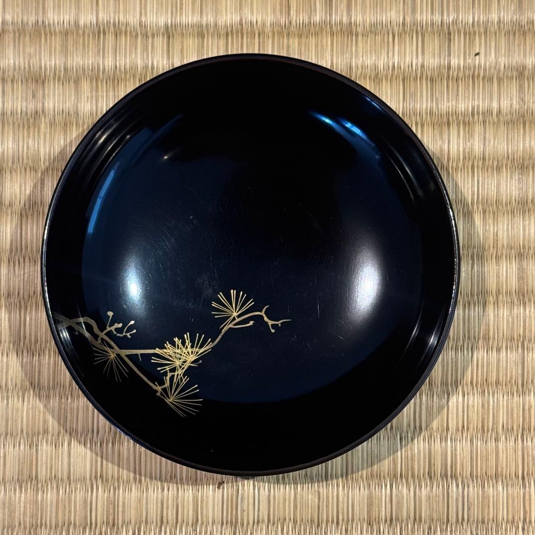 はなさん　輪島塗 松鶴図金蒔絵 黒漆 吸物椀 3客