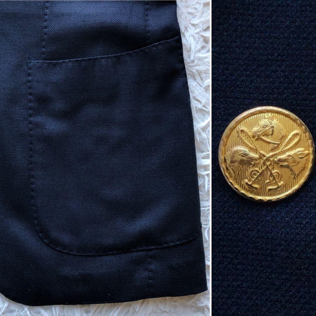 【現行 美品】ビームスエフ　紺ブレ　金ボタン　ウール100% 段返りボタン