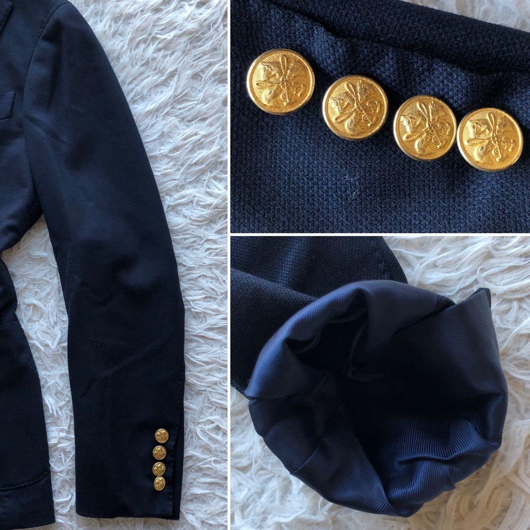 【現行 美品】ビームスエフ　紺ブレ　金ボタン　ウール100% 段返りボタン