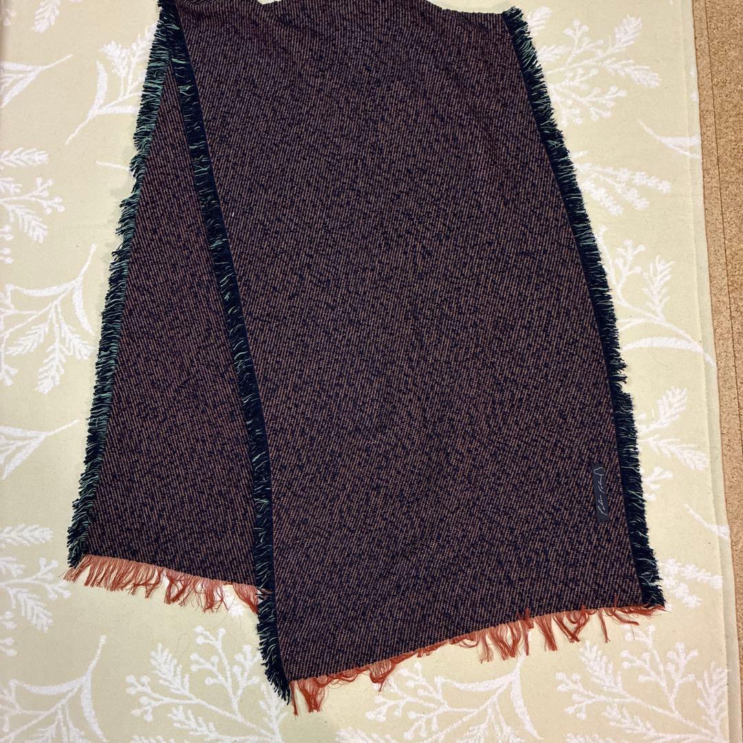 新品　パラスパレス　フリンジ付きダークブルーオレンジマフラー