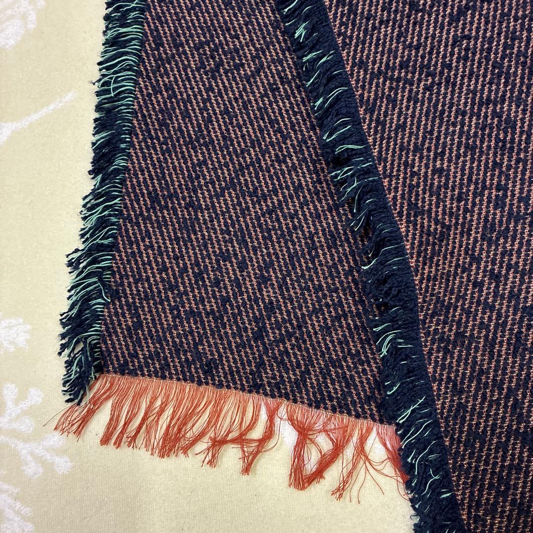 新品　パラスパレス　フリンジ付きダークブルーオレンジマフラー