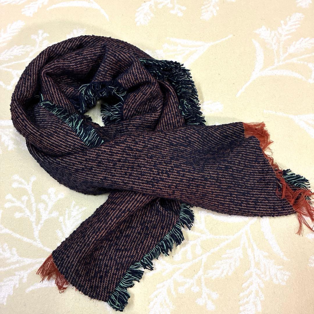 新品　パラスパレス　フリンジ付きダークブルーオレンジマフラー