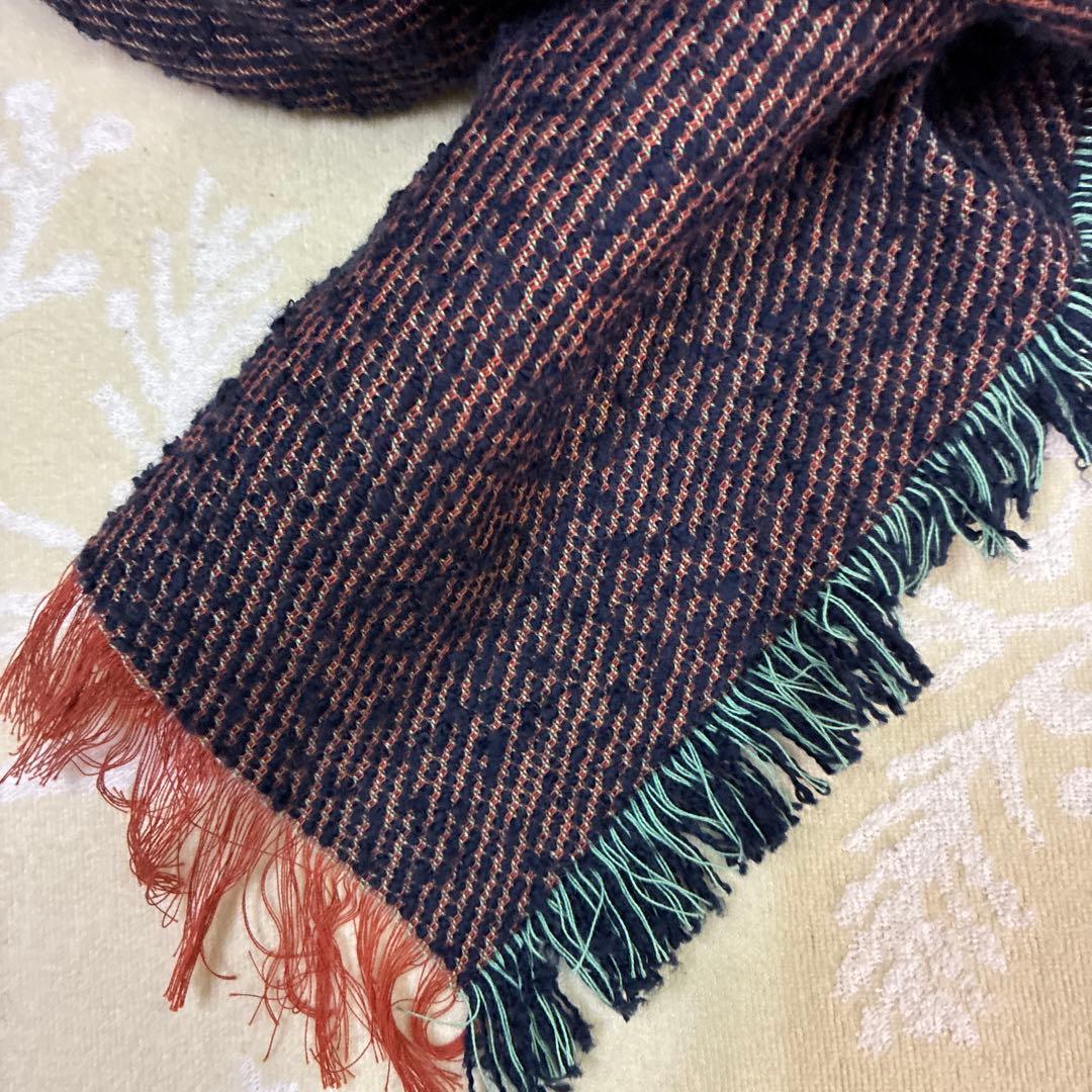 新品　パラスパレス　フリンジ付きダークブルーオレンジマフラー