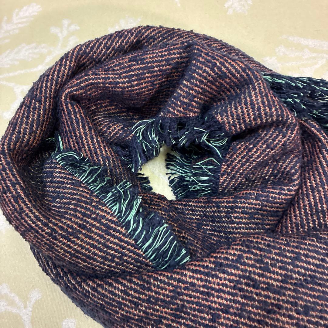 新品　パラスパレス　フリンジ付きダークブルーオレンジマフラー