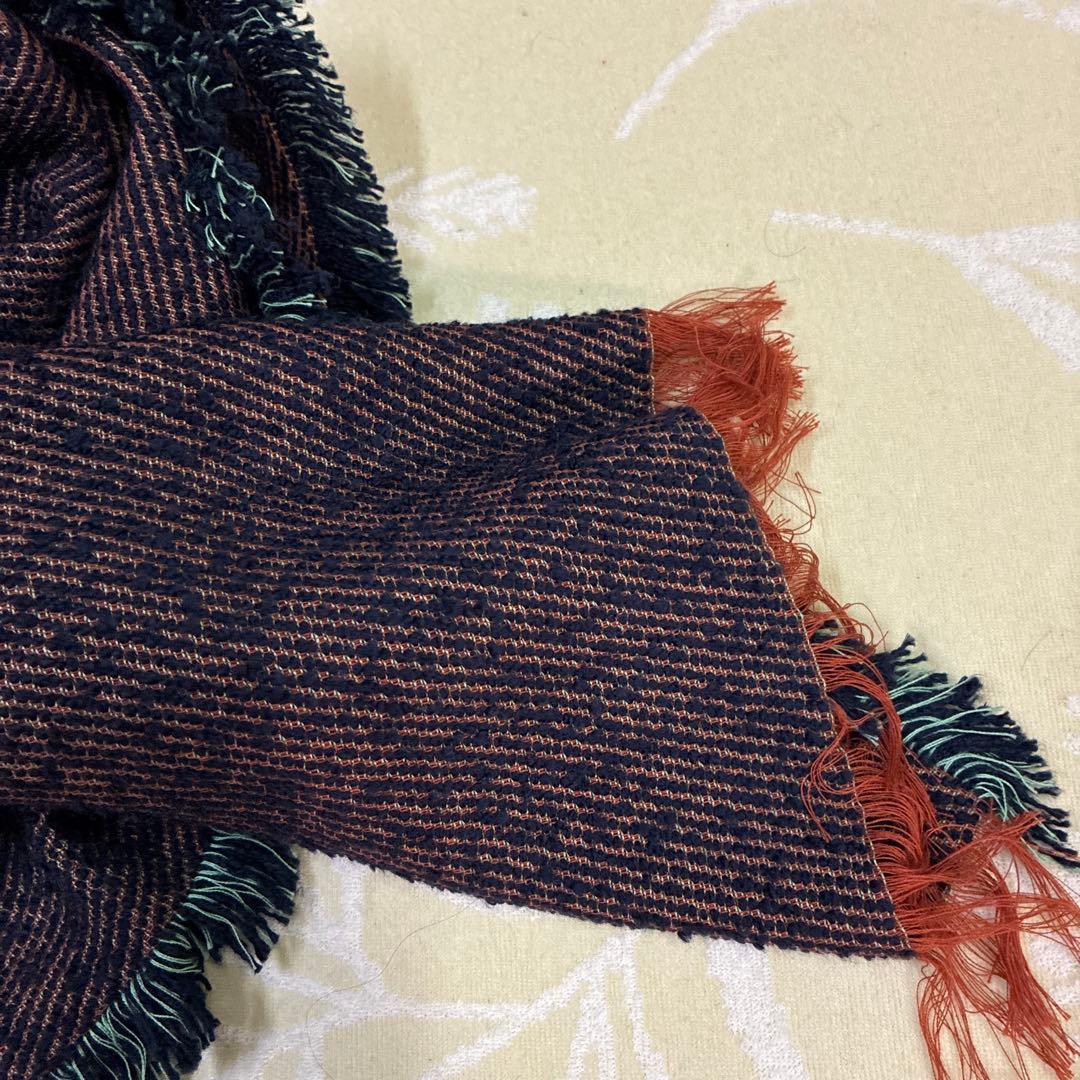 新品　パラスパレス　フリンジ付きダークブルーオレンジマフラー