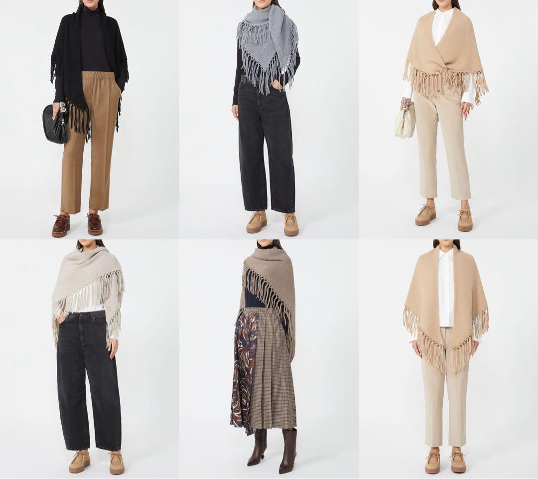 マックスマーラ フリンジデザイン ニットストール グレー