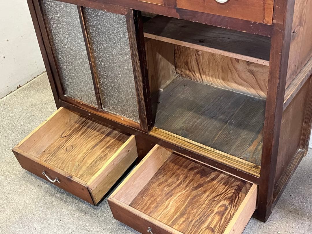 s*n様 アンティーク木製 ガラス戸棚 水屋箪笥レトロ 二段式食器棚