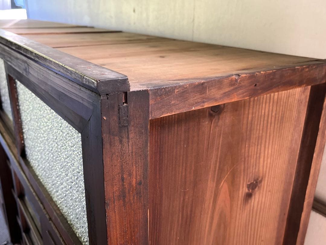 s*n様 アンティーク木製 ガラス戸棚 水屋箪笥レトロ 二段式食器棚