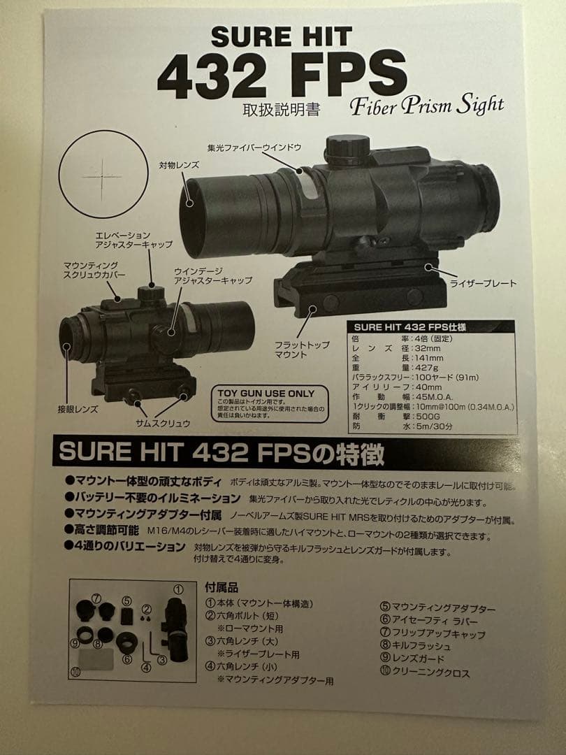 NOVEL ARMS SURE HIT 432 FPSファイバー プリズムサイト