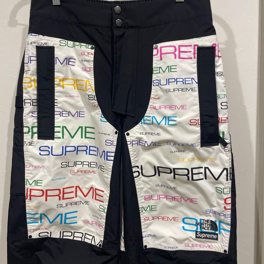 シュプリーム×ノースフェイス スティープテックパンツ ホワイト 総柄ロゴ