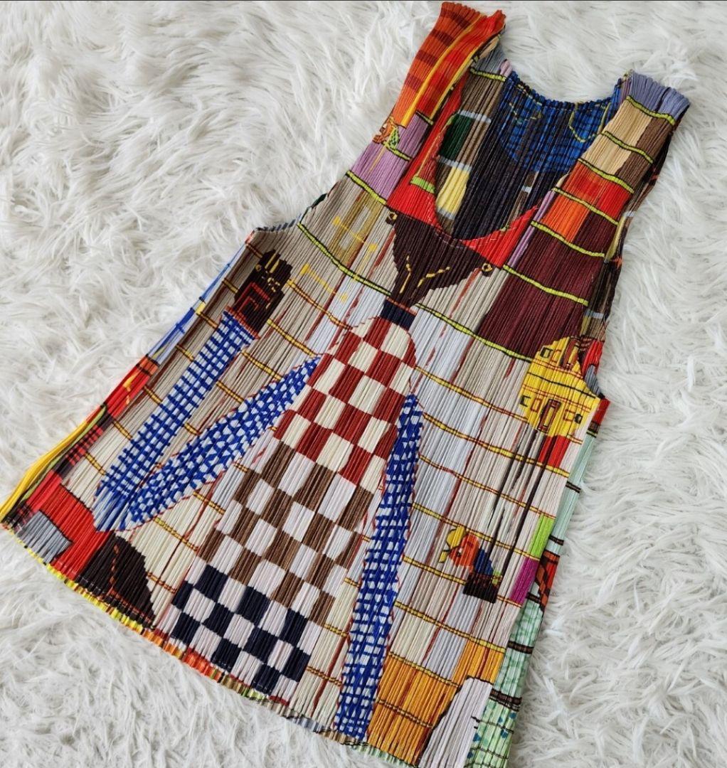 【稀少/ほぼ美品】プリーツプリーズ ノースリーブ タンクトップ マルチカラー 3