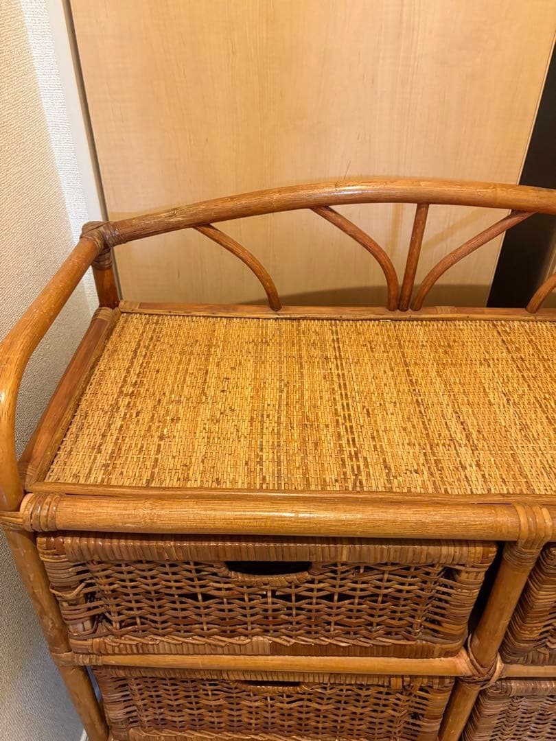【アンティーク•ヴィンテージ】ラタンチェスト　ローチェスト　籐家具　アジアン家具