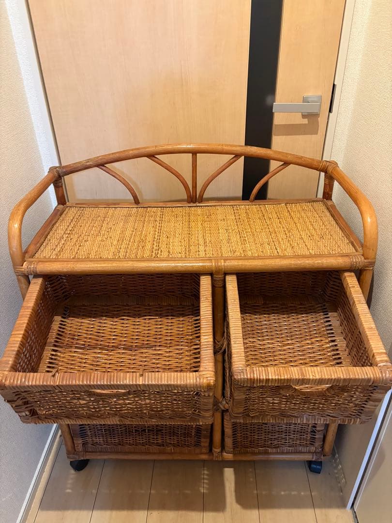 【アンティーク•ヴィンテージ】ラタンチェスト　ローチェスト　籐家具　アジアン家具