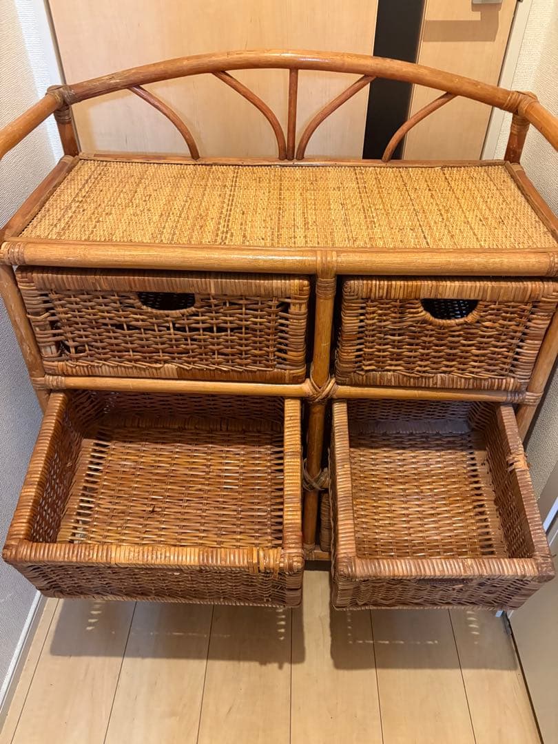 【アンティーク•ヴィンテージ】ラタンチェスト　ローチェスト　籐家具　アジアン家具