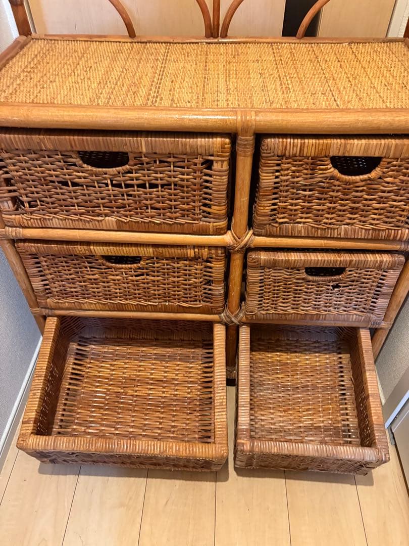 【アンティーク•ヴィンテージ】ラタンチェスト　ローチェスト　籐家具　アジアン家具