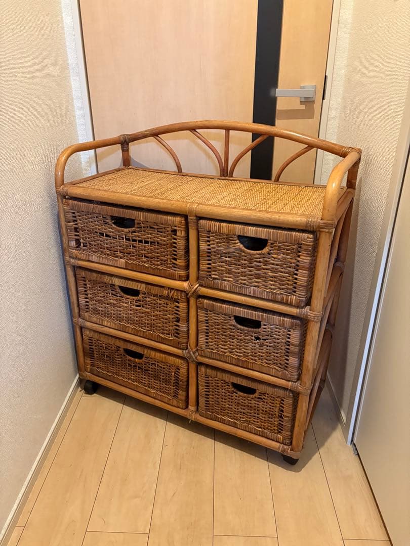 【アンティーク•ヴィンテージ】ラタンチェスト　ローチェスト　籐家具　アジアン家具