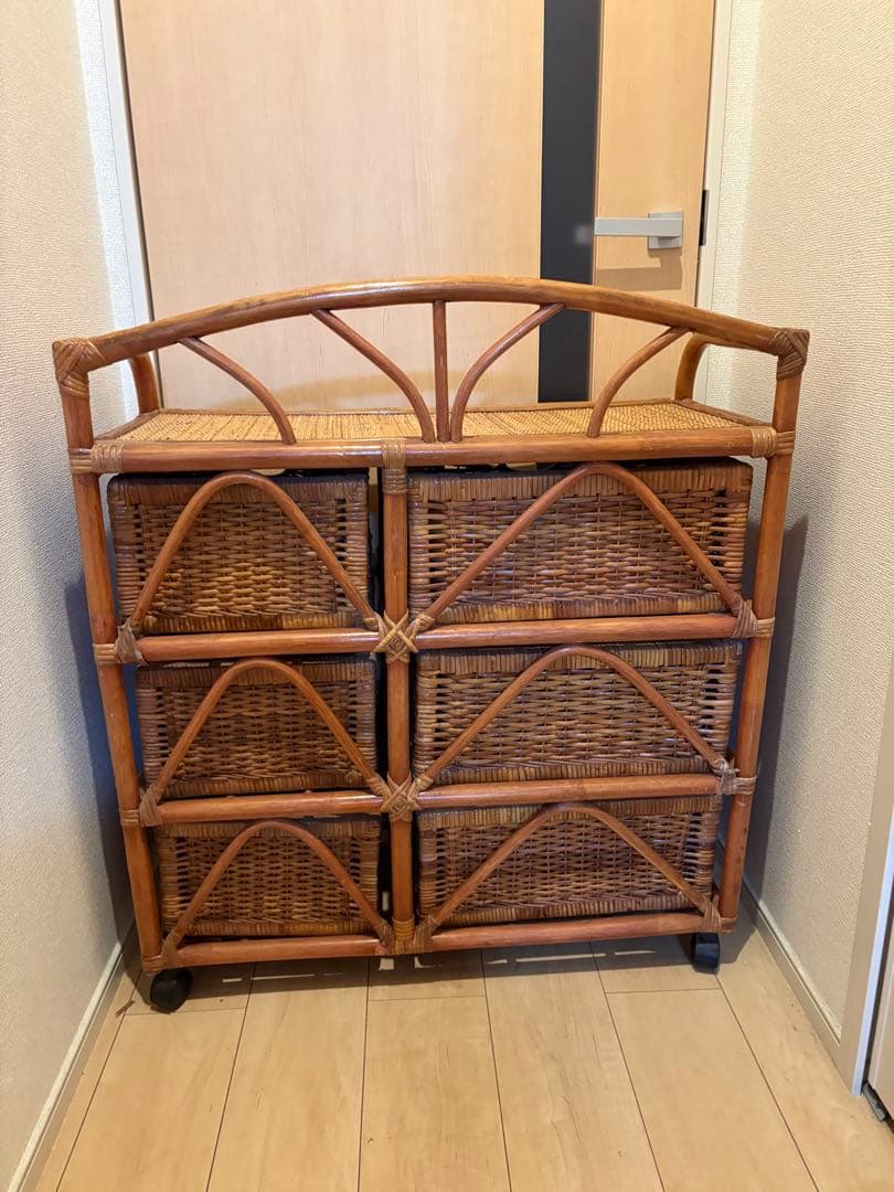 【アンティーク•ヴィンテージ】ラタンチェスト　ローチェスト　籐家具　アジアン家具