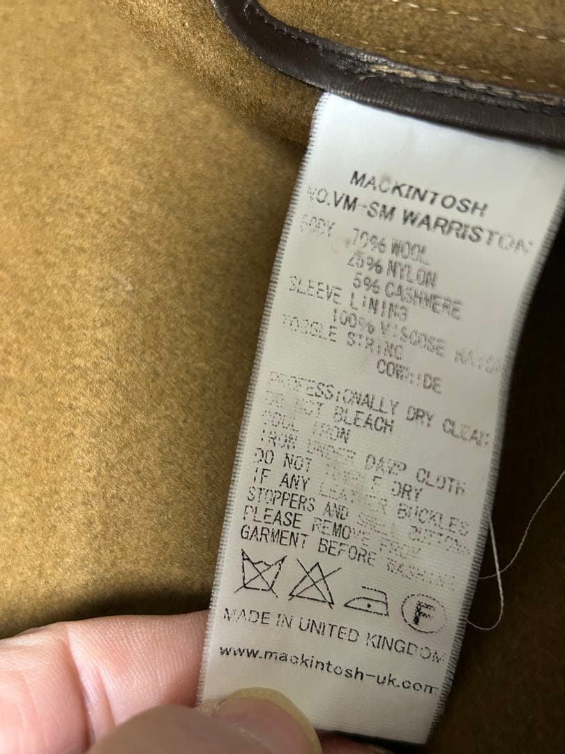 英国製　マッキントッシュ 一枚仕立て　ウール　カシミア 　ダッフルコート