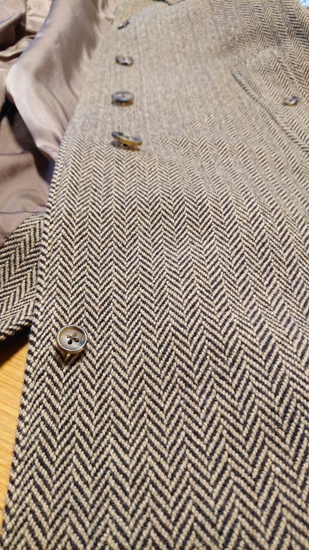 美品「SOUTIENCOL」ヘリンボーンツイードロングコート