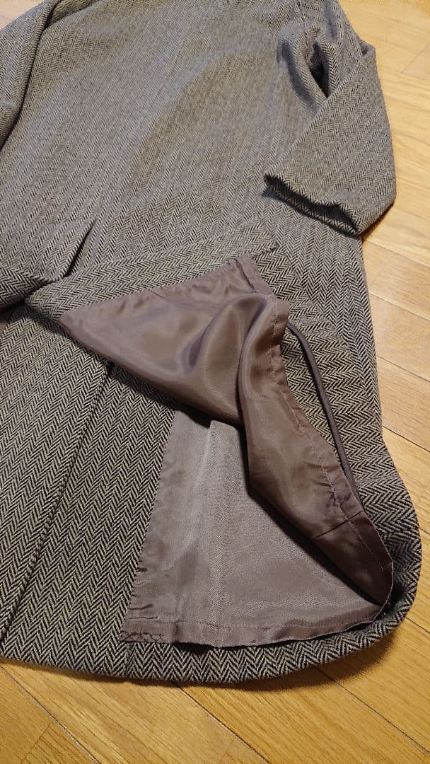 美品「SOUTIENCOL」ヘリンボーンツイードロングコート