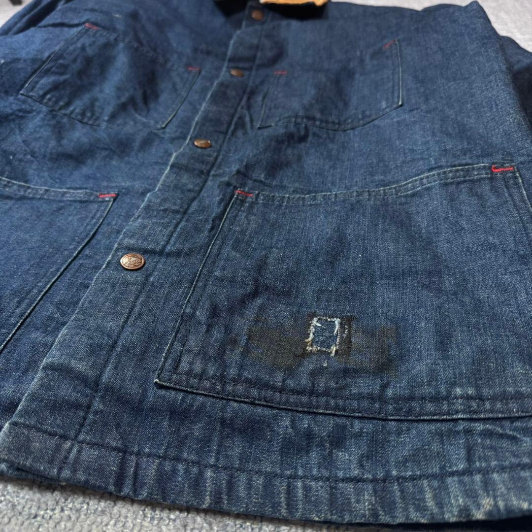 70s デニム カバーオール 裏地ブランケット コーデュロイ襟 アメカジ 古着