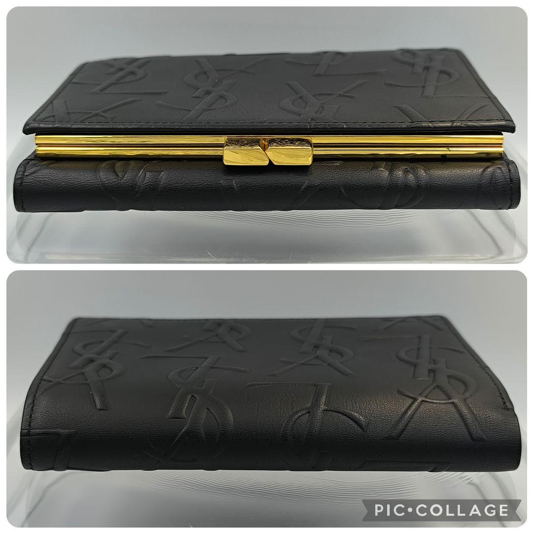 極美品✨Yves Saint Laurent レザー がま口 三つ折り財布 黒