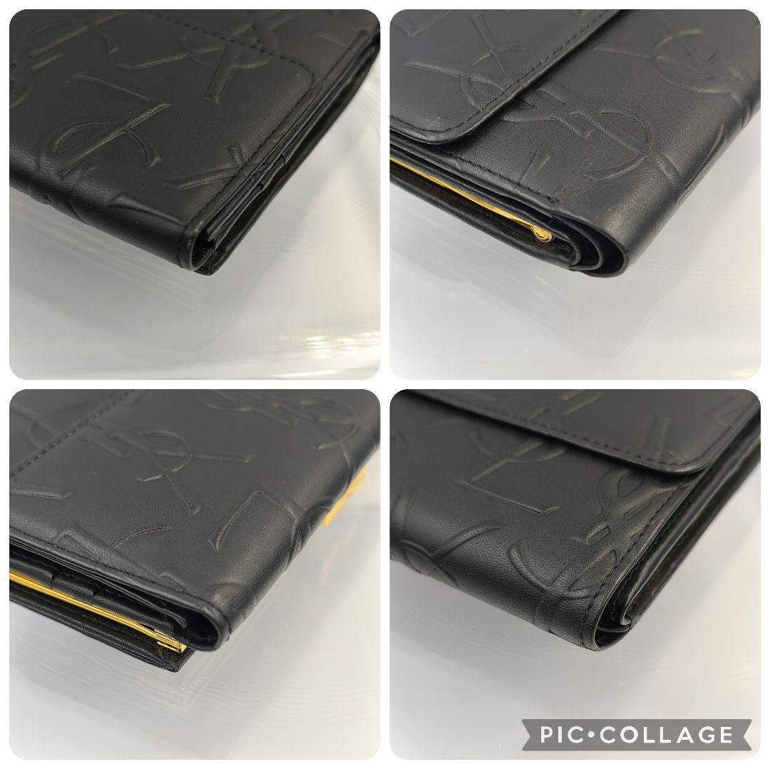 極美品✨Yves Saint Laurent レザー がま口 三つ折り財布 黒