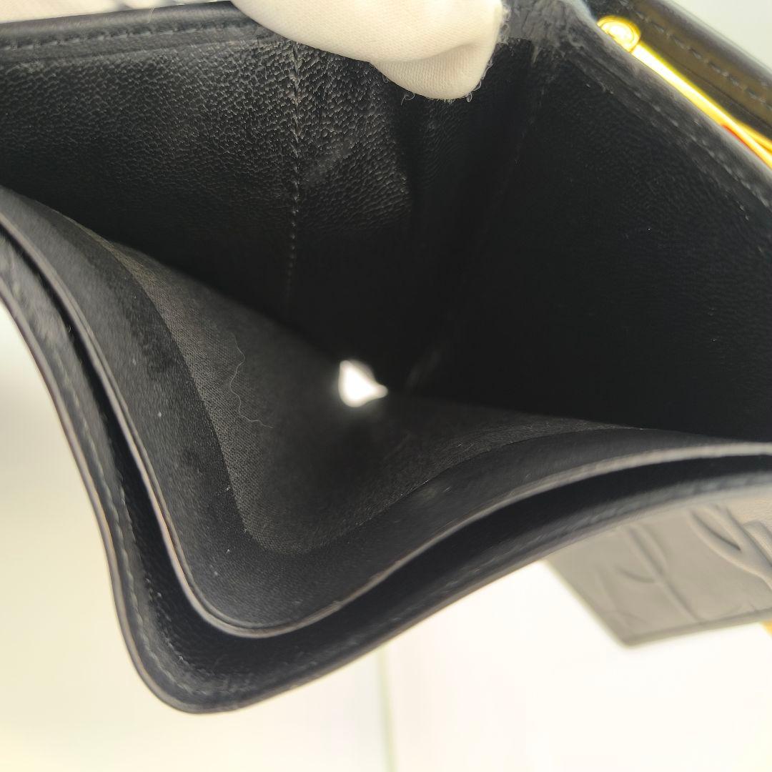 極美品✨Yves Saint Laurent レザー がま口 三つ折り財布 黒