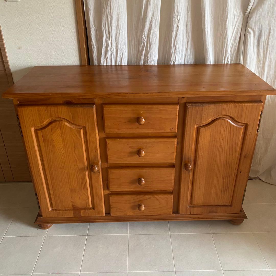 カントリー　パイン材　キャビネット　サイドボード　アンティーク　丸脚　家具