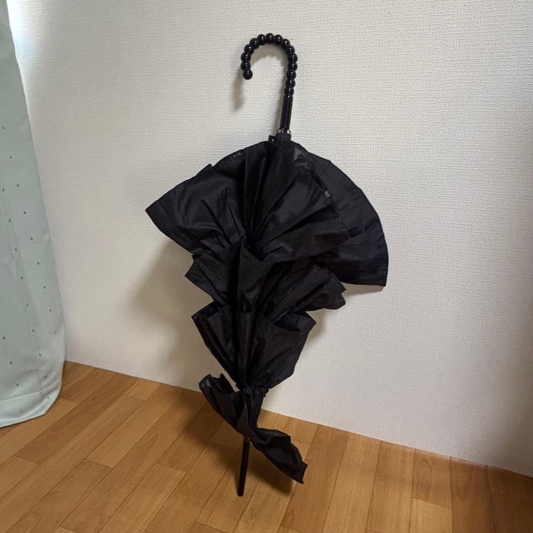 フランス製 マドレーヌヴィオネ　傘　フリル傘　ブラック　雨傘　長傘