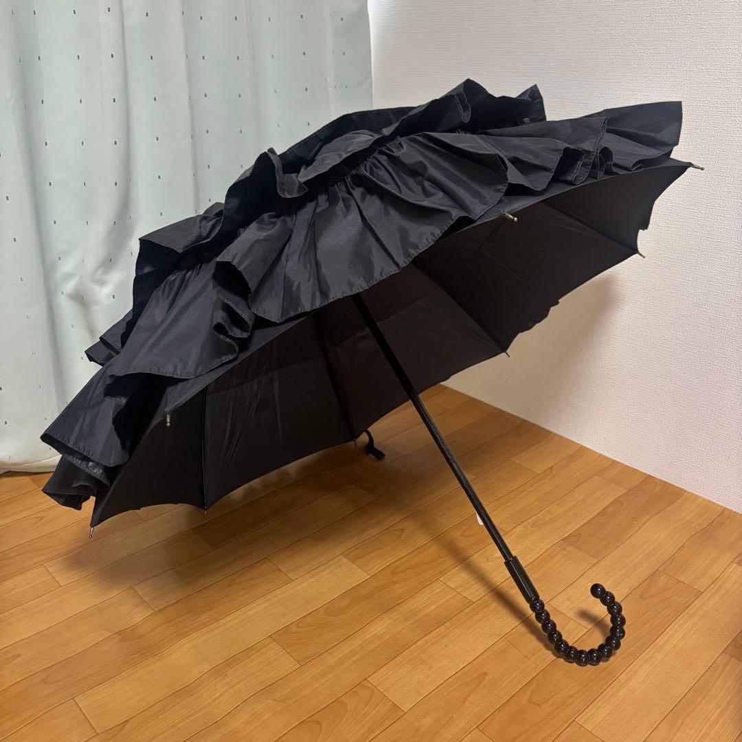 フランス製 マドレーヌヴィオネ　傘　フリル傘　ブラック　雨傘　長傘