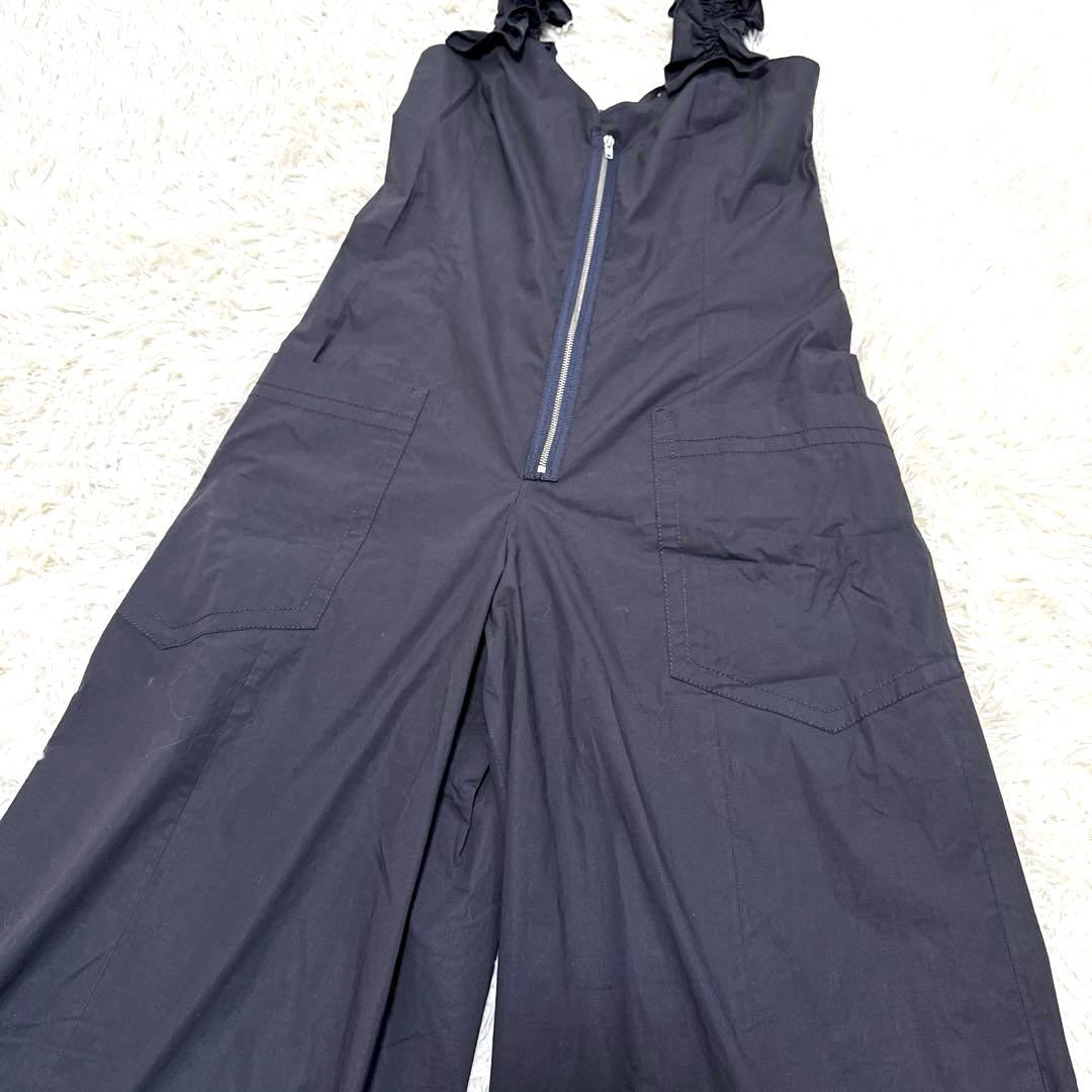 HACHE アッシュ　サロペット　フレアパンツ　フリル　ロングワンピースブラック