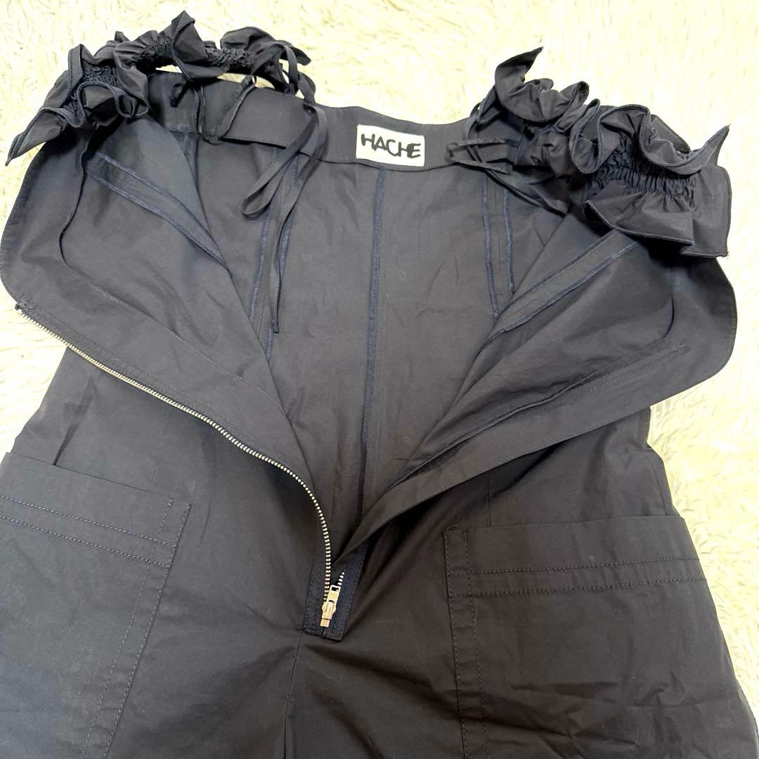 HACHE アッシュ　サロペット　フレアパンツ　フリル　ロングワンピースブラック