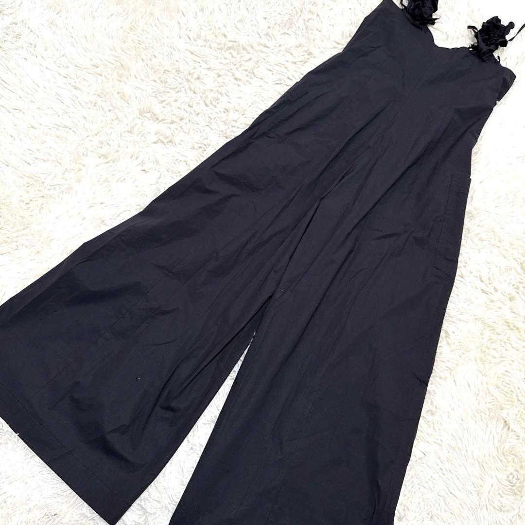 HACHE アッシュ　サロペット　フレアパンツ　フリル　ロングワンピースブラック