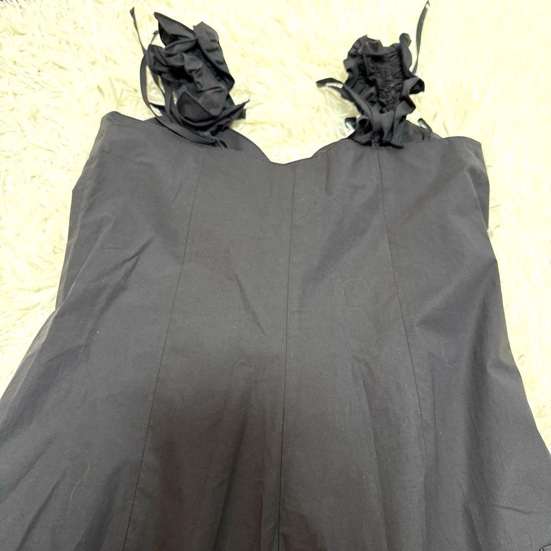 HACHE アッシュ　サロペット　フレアパンツ　フリル　ロングワンピースブラック